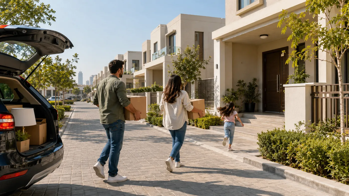 Young family moving into a new townhouse in Dubai South, one of Dubai's future growth areas
