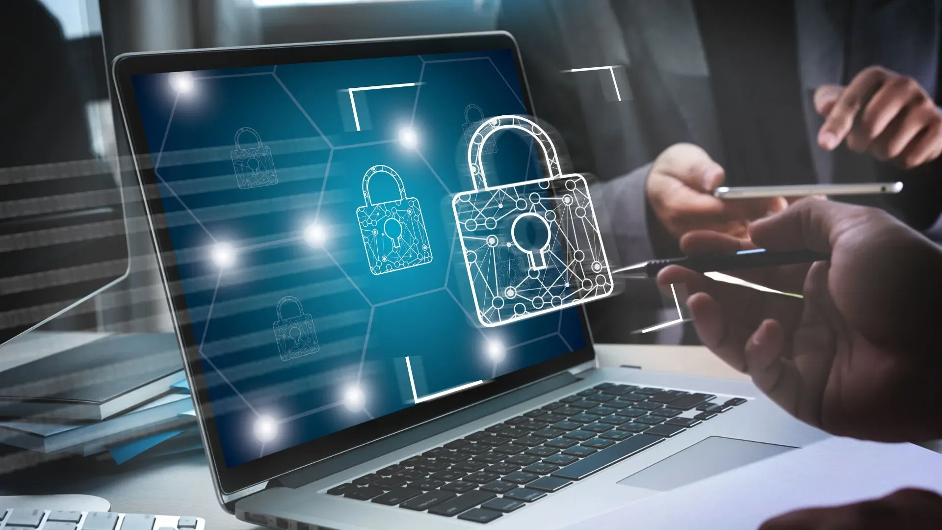 Blockchain security padlock on laptop representing secure cryptocurrency property transactions in Dubai