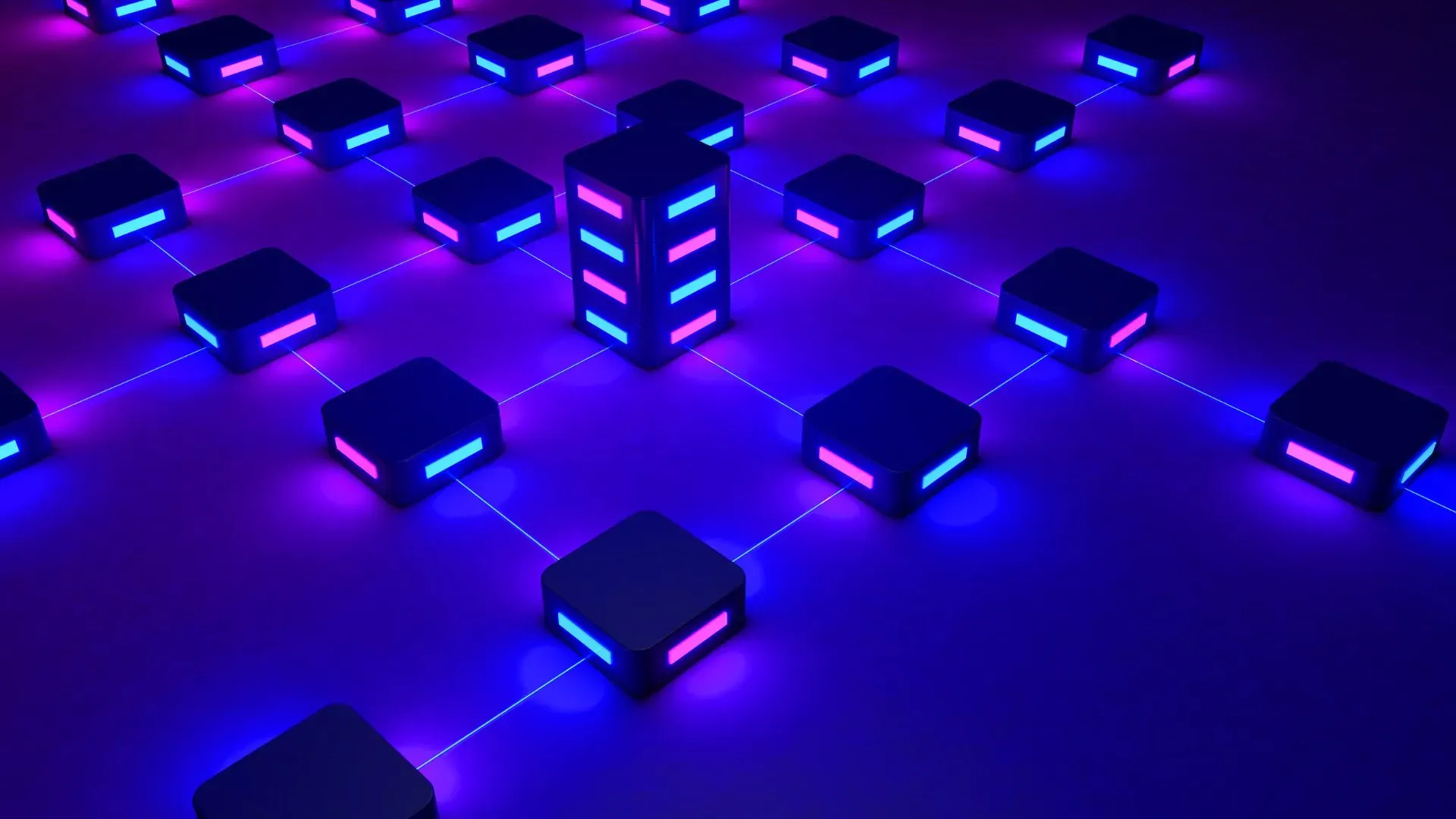 3D blockchain network nodes illustrating the step-by-step process of buying property in Dubai with cryptocurrency