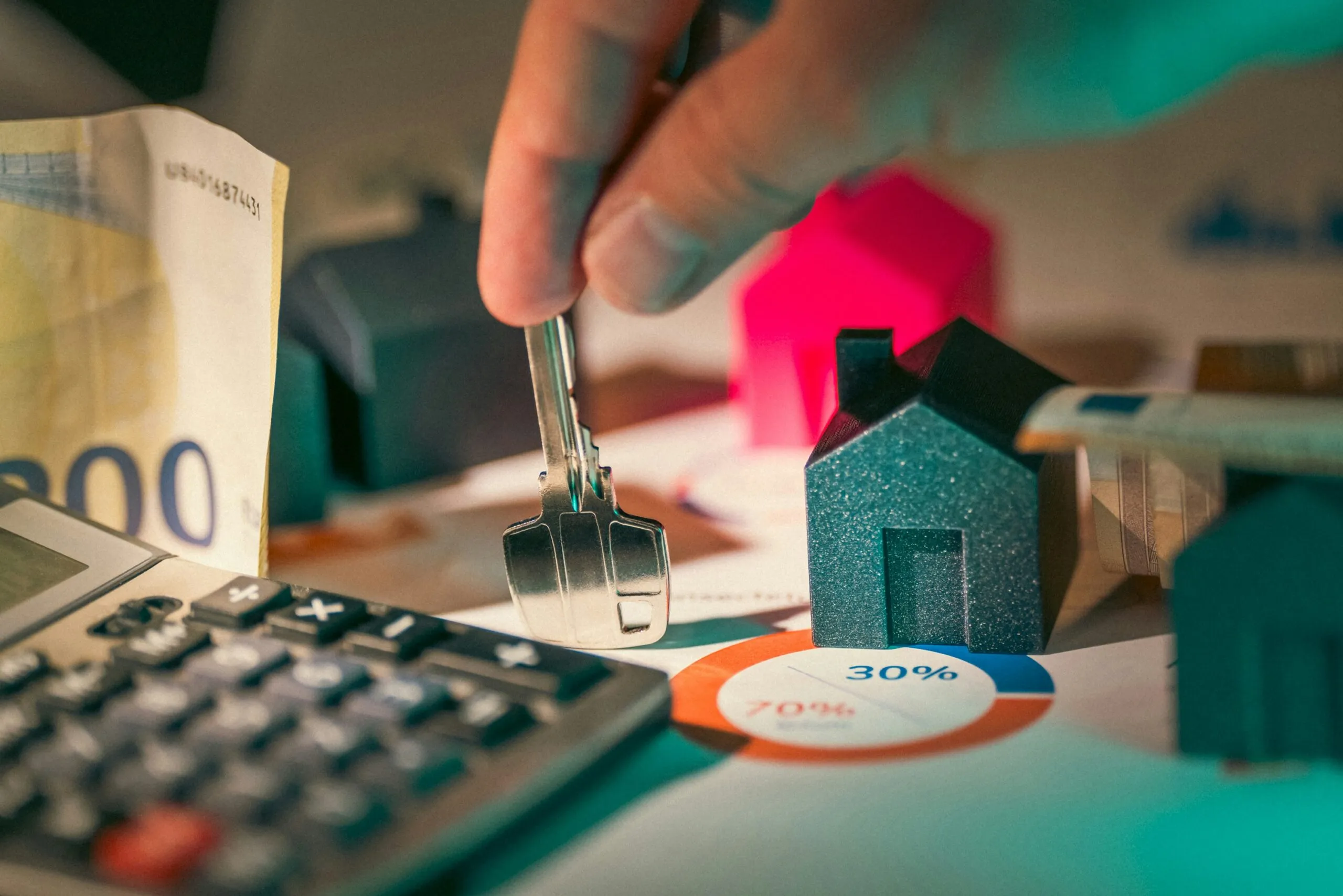 Keys, calculator and house models representing Dubai's growing property market