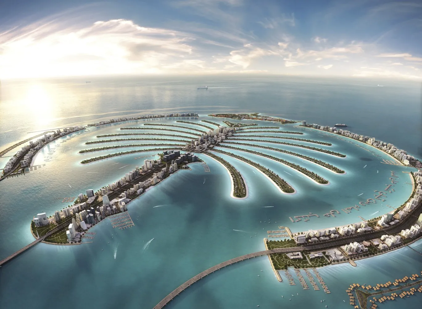Aerial view of the Palm Jebel Ali island development in Dubai