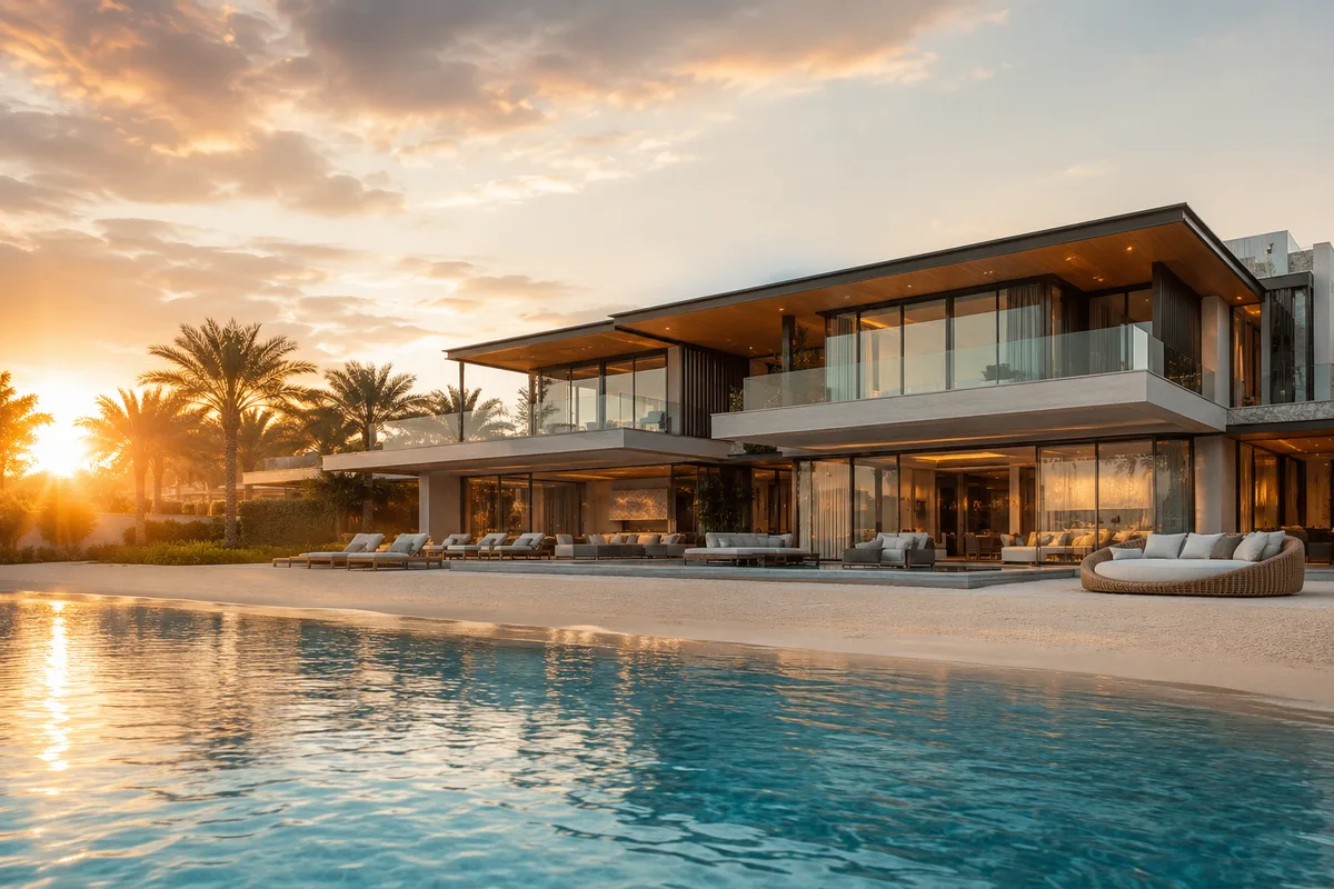 Luxury waterfront villa on a Palm Jebel Ali frond with a private beach