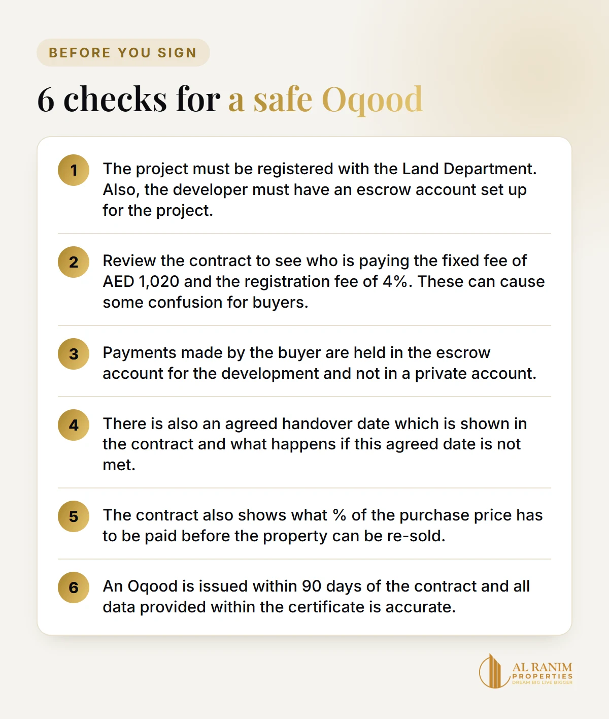 Oqood checklist: six checks before you sign for an off plan property in Dubai