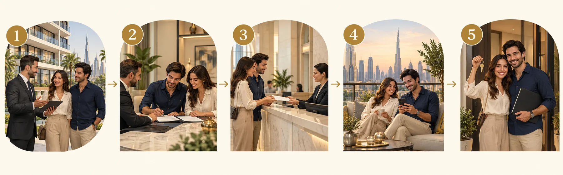 How rent to own works in Dubai in five steps: viewing, signing, registering with the Dubai Land Department, paying and getting the keys
